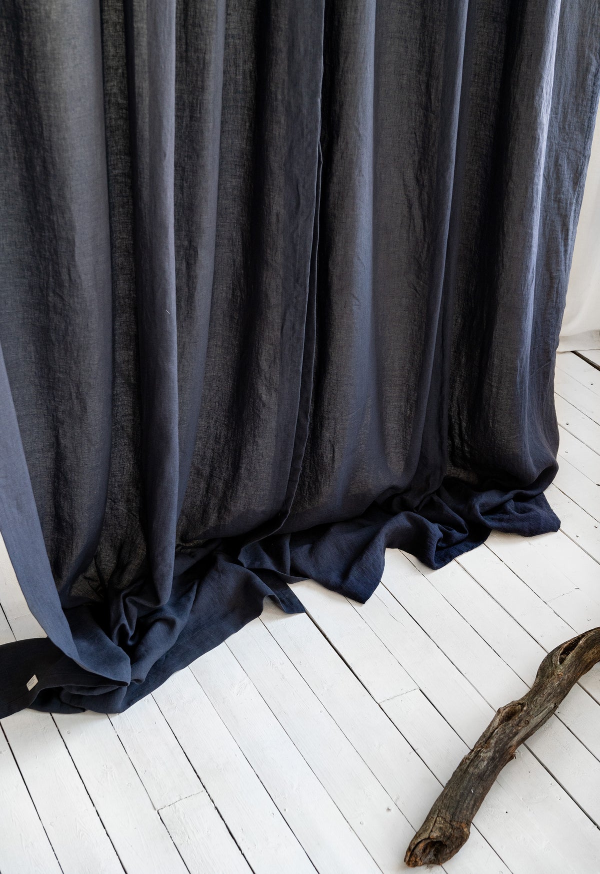 Tie Top Linen Curtains in Graphite Blue