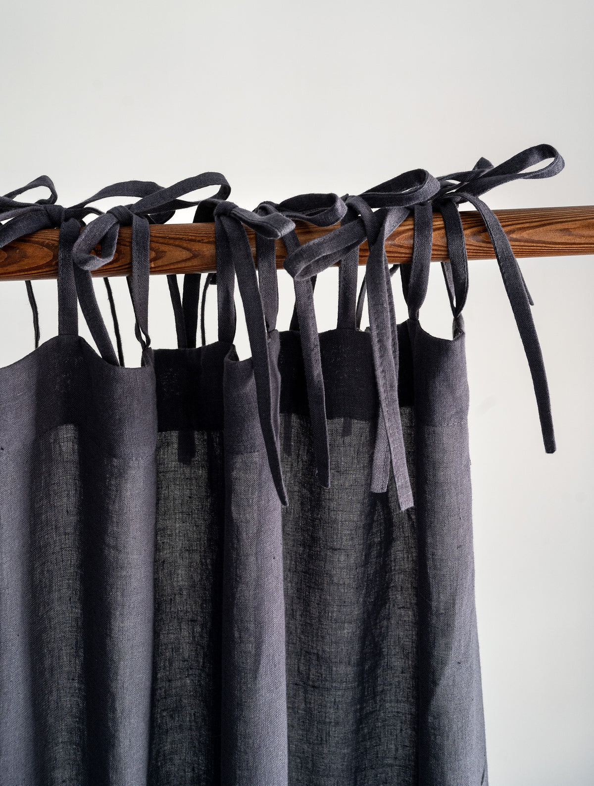 Tie Top Linen Curtains in Graphite Blue