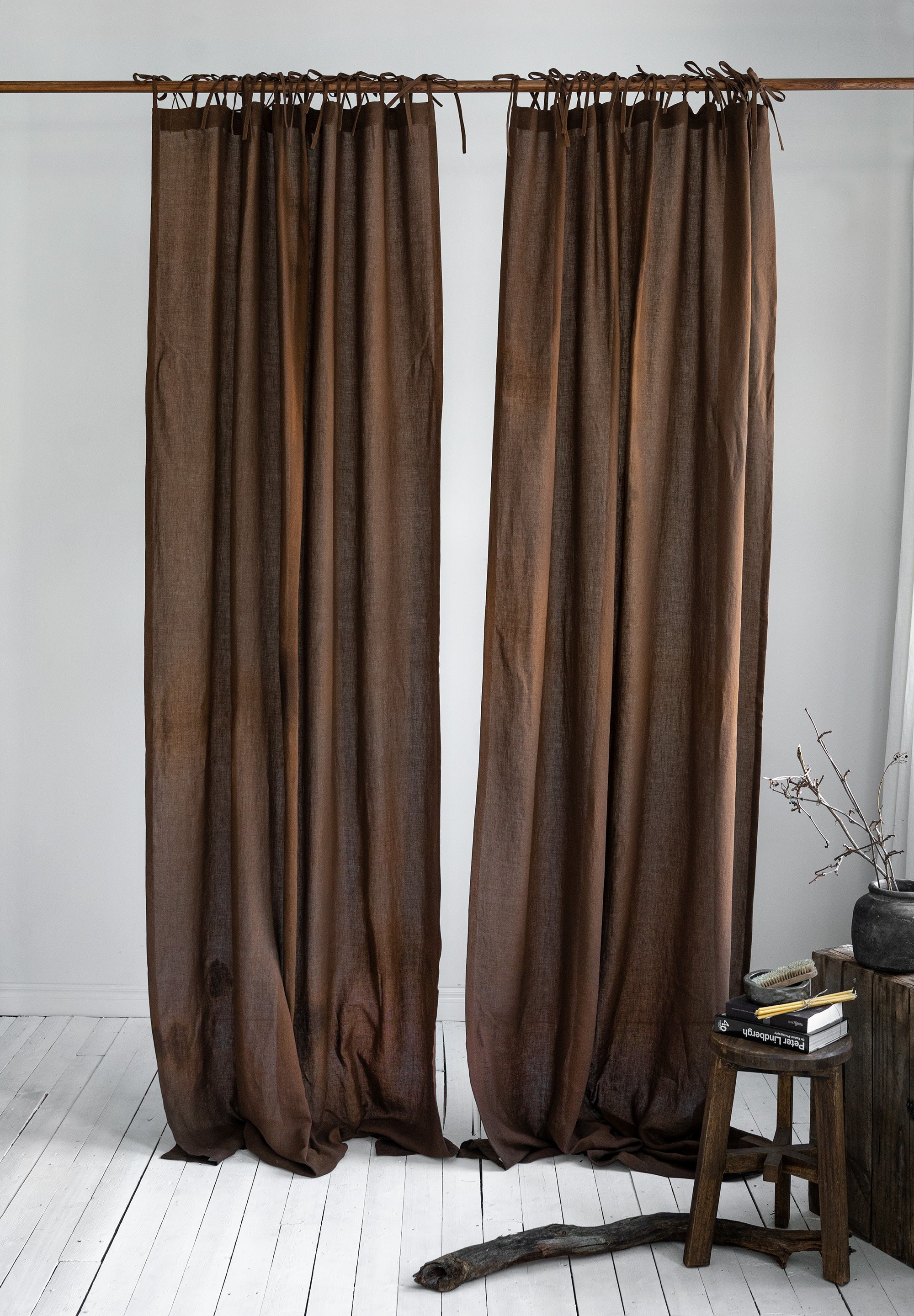Tie Top Linen Curtains in Walnut