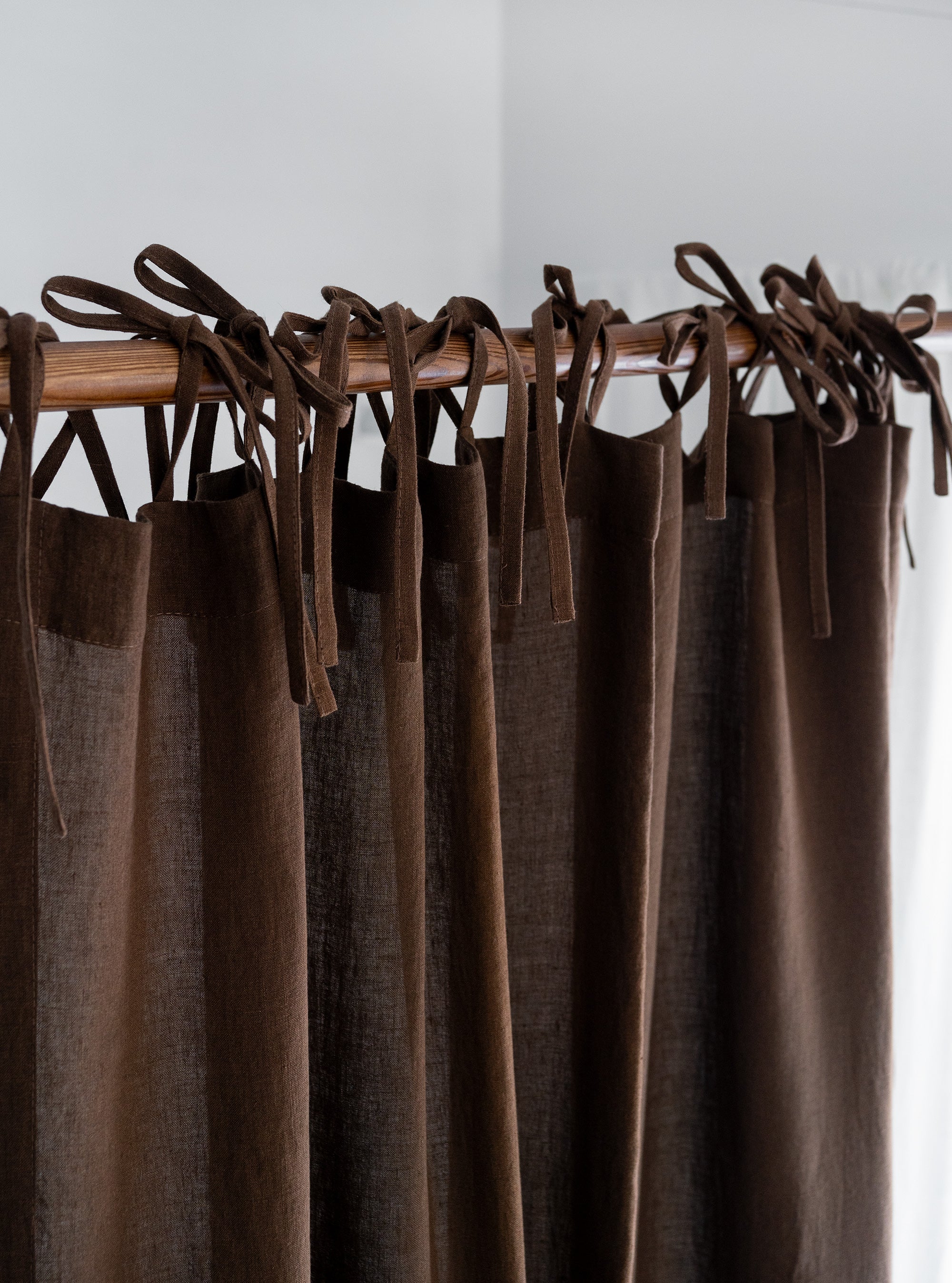 Tie Top Linen Curtains in Walnut