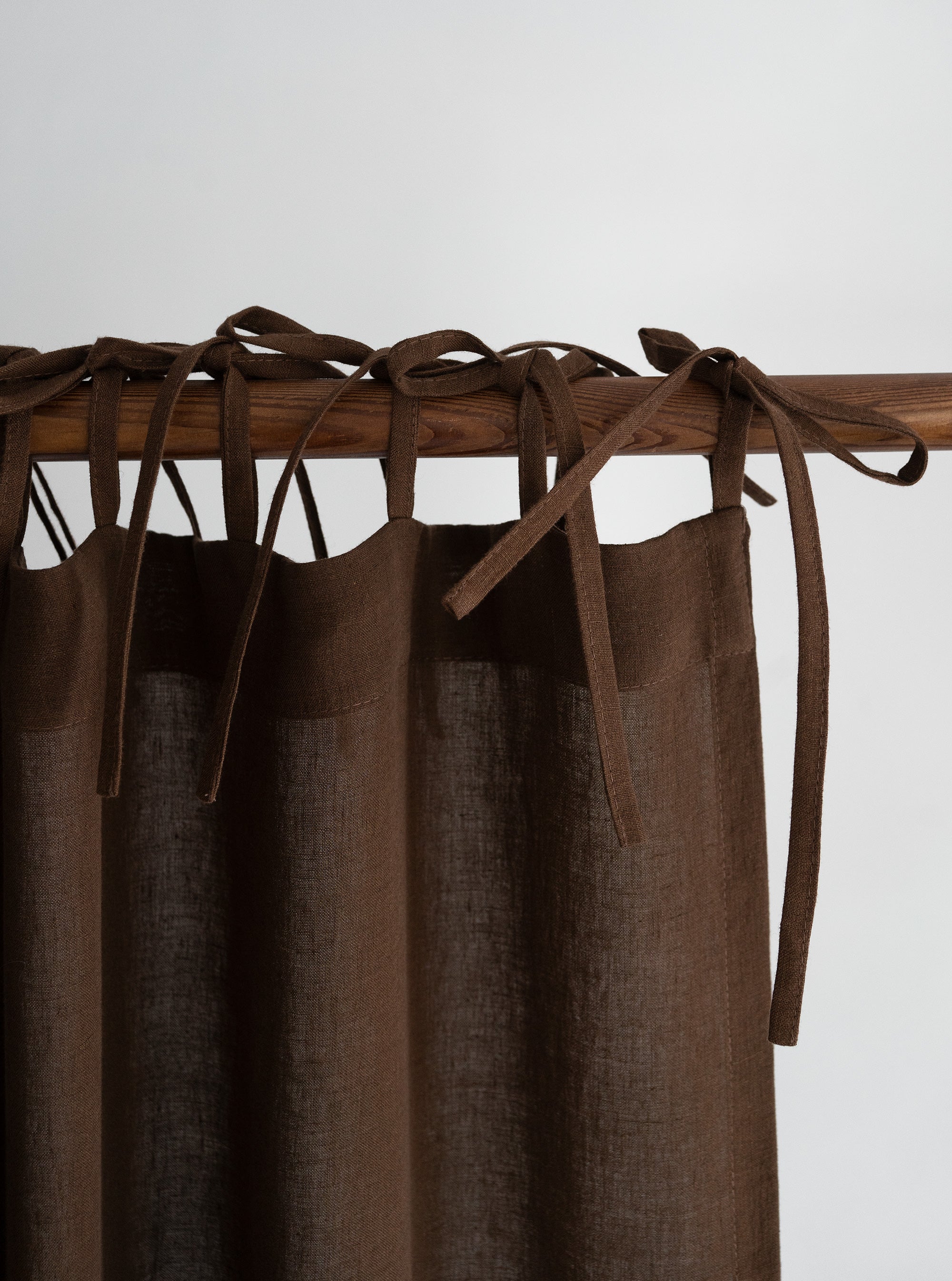 Tie Top Linen Curtains in Walnut