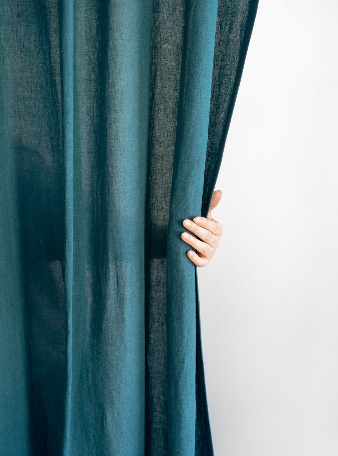 Tie Top Linen Curtains in Emerald Blue