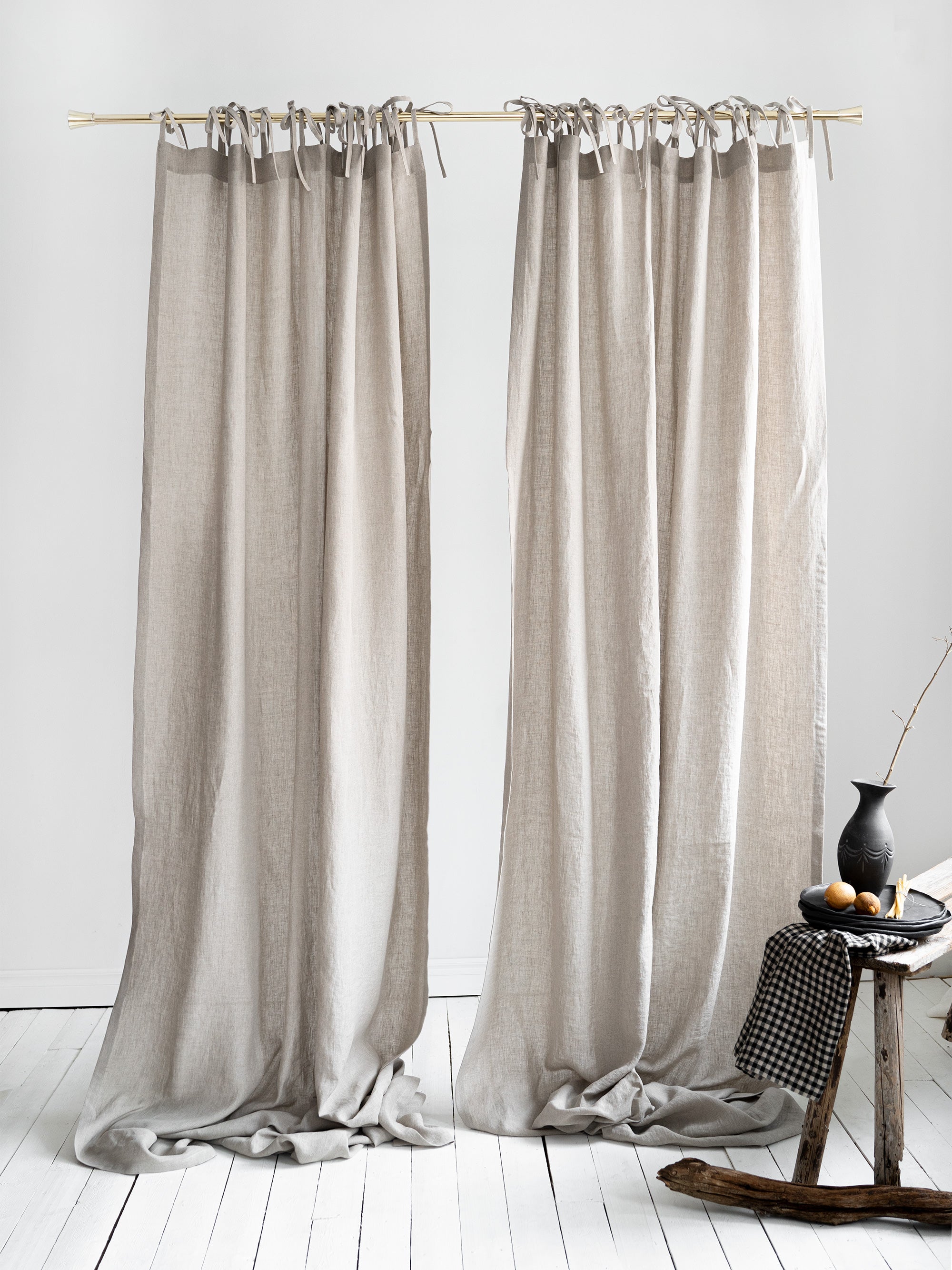 Tie Top Linen Curtains in Natural (Oatmeal)