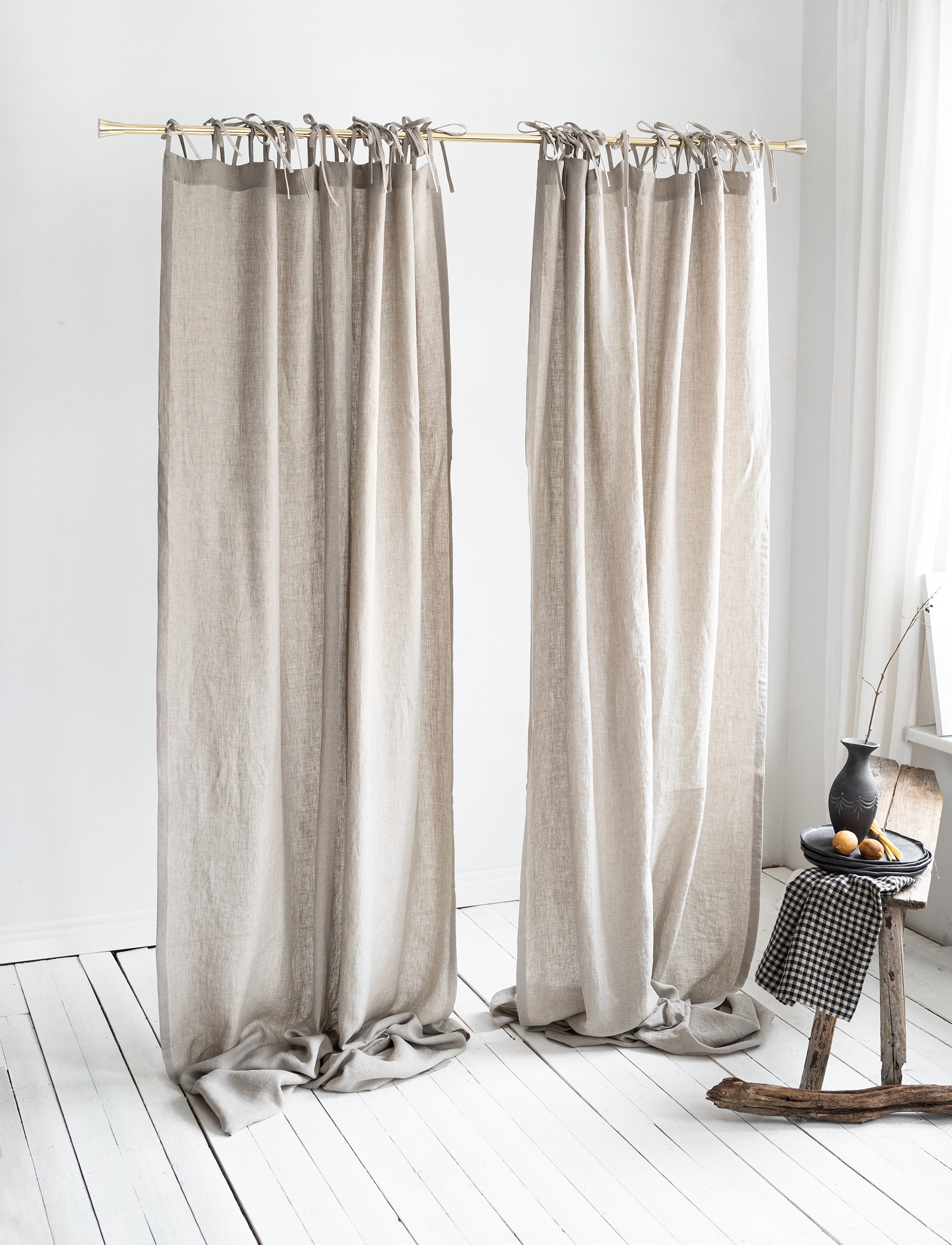 Tie Top Linen Curtains in Natural (Oatmeal)