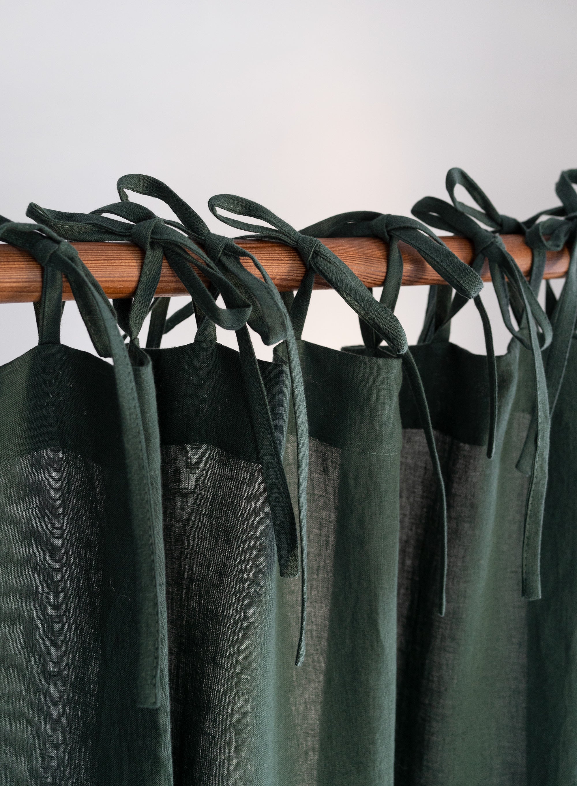 Tie Top Linen Curtains in Jungle Green
