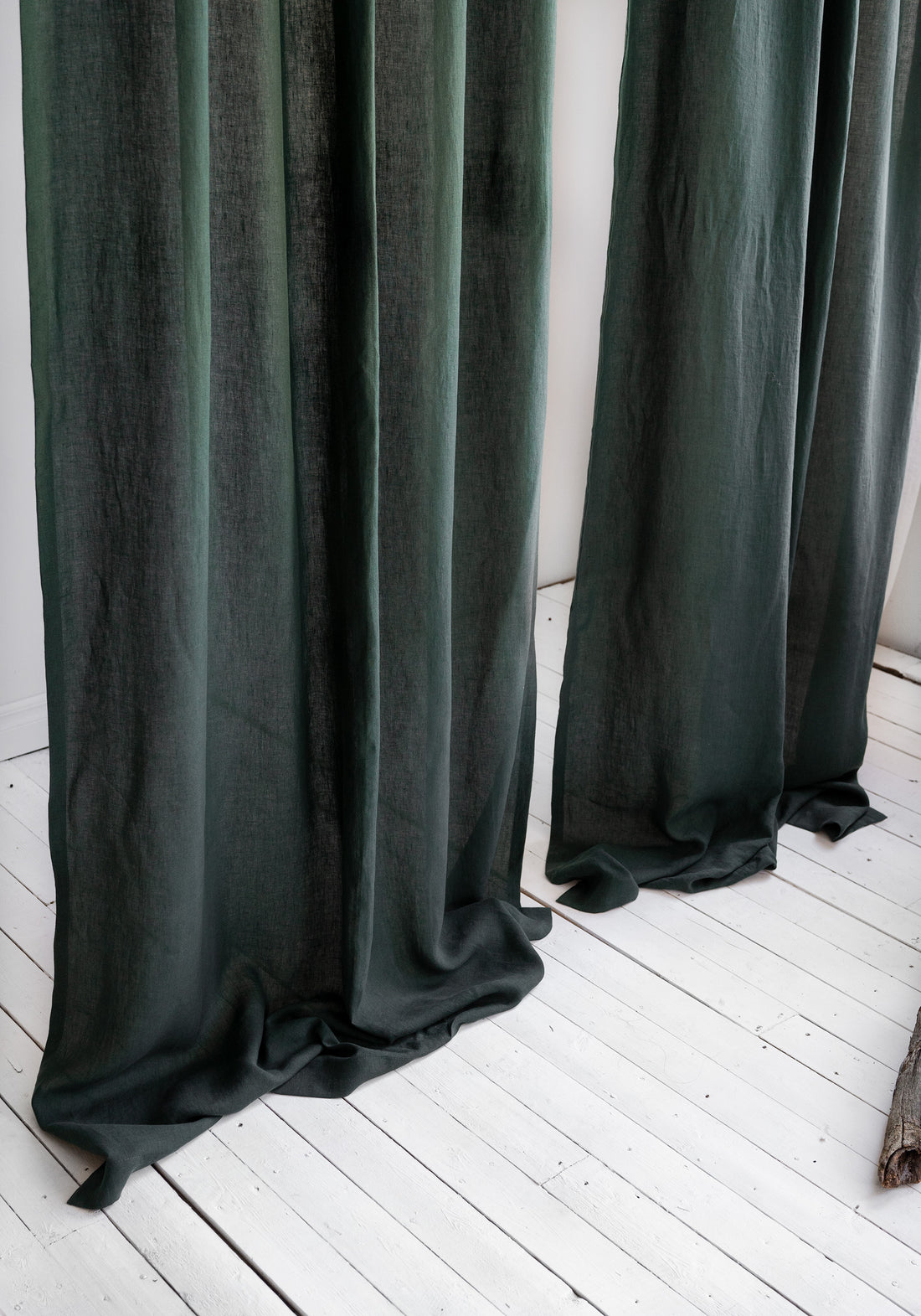 Tie Top Linen Curtains in Jungle Green
