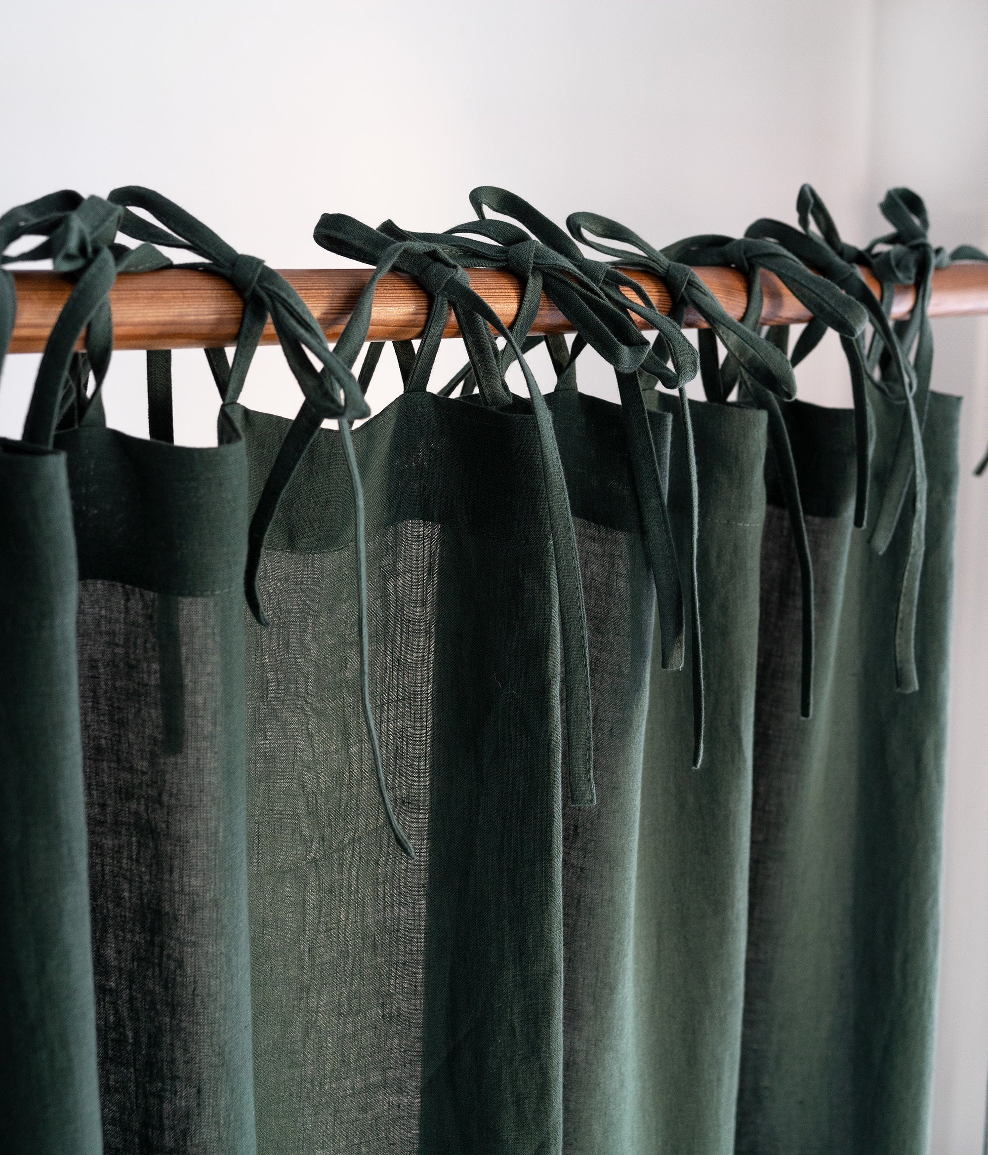 Tie Top Linen Curtains in Jungle Green