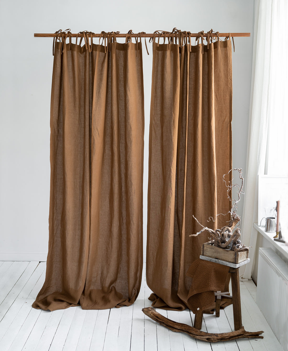 Tie Top Linen Curtains in Tobacco