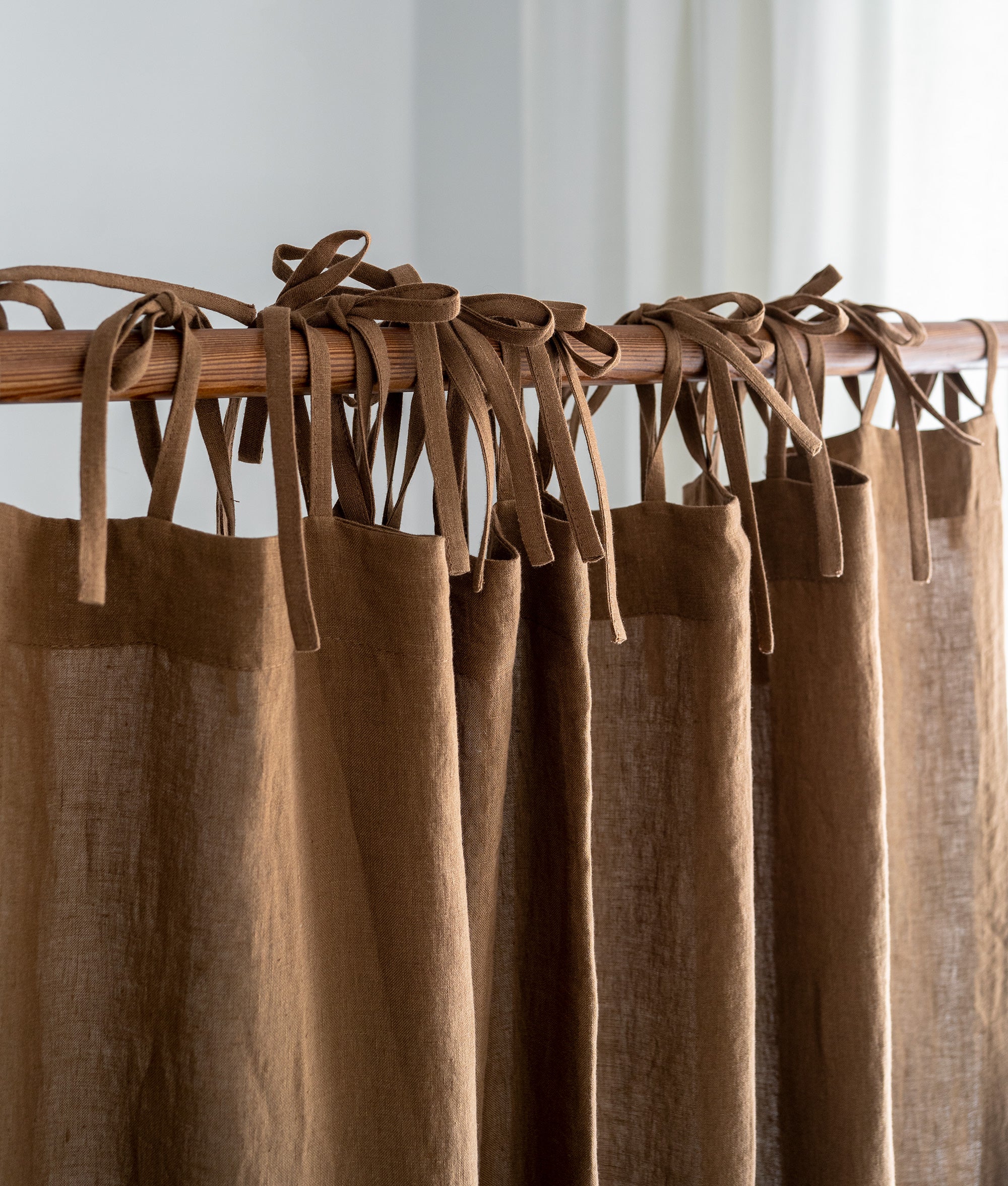 Tie Top Linen Curtains in Tobacco