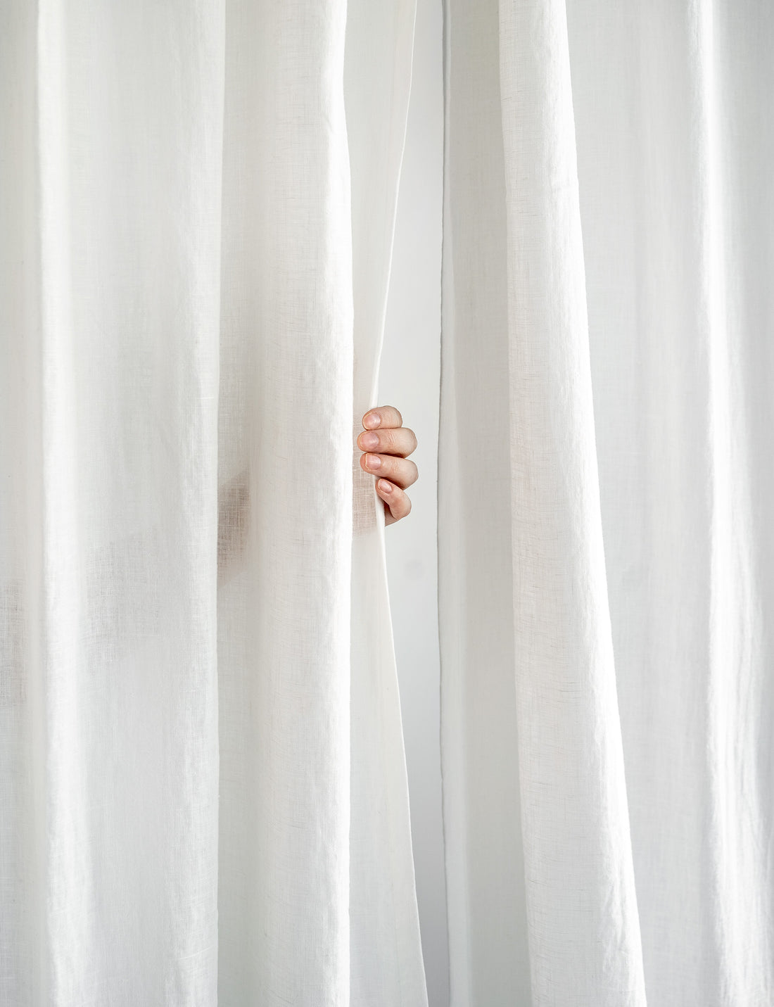 Tie Top Linen Curtains in Milky White