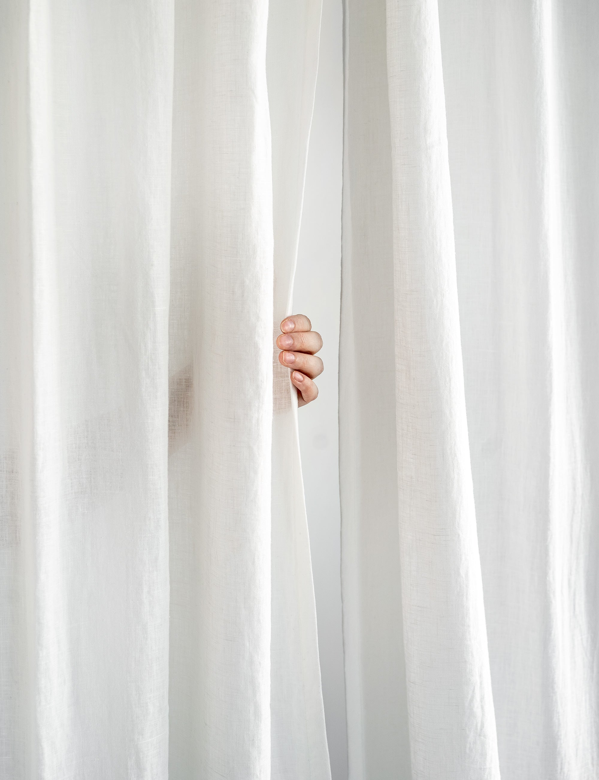 Tie Top Linen Curtains in Milky White