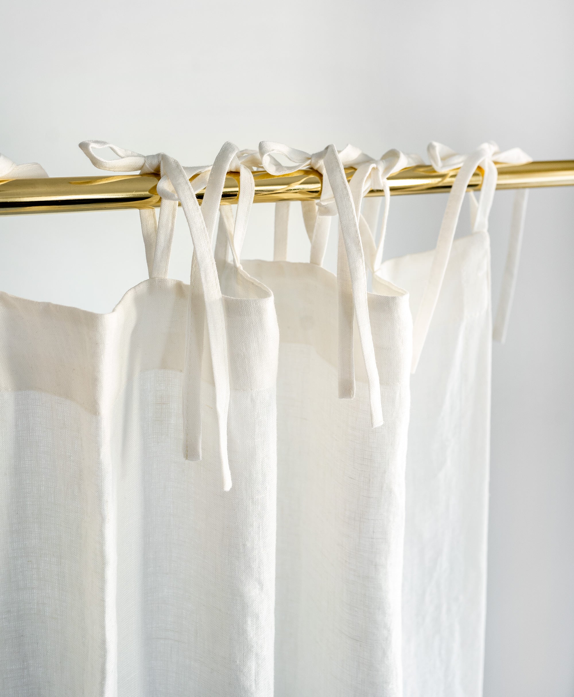 Tie Top Linen Curtains in Milky White