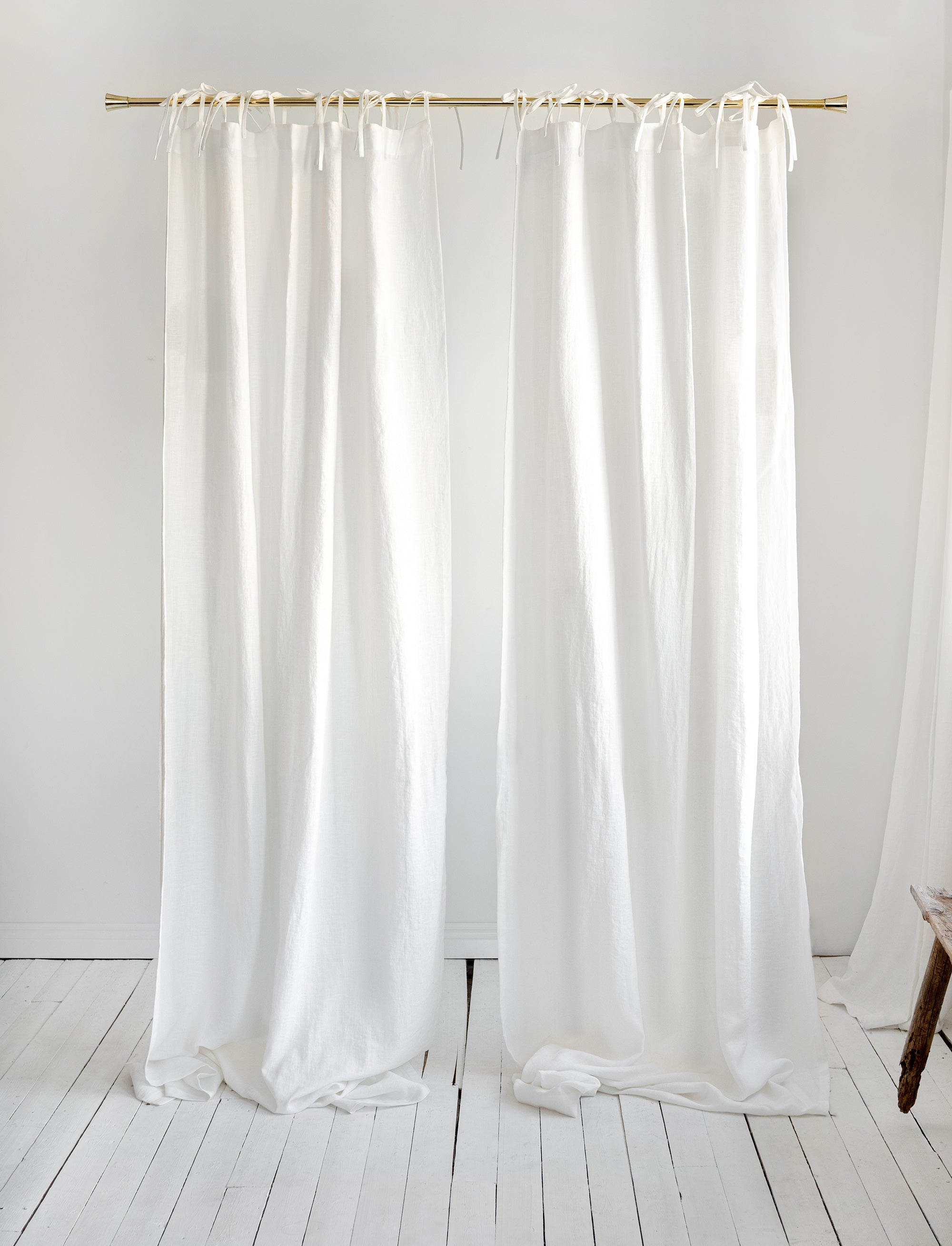 Tie Top Linen Curtains in Milky White