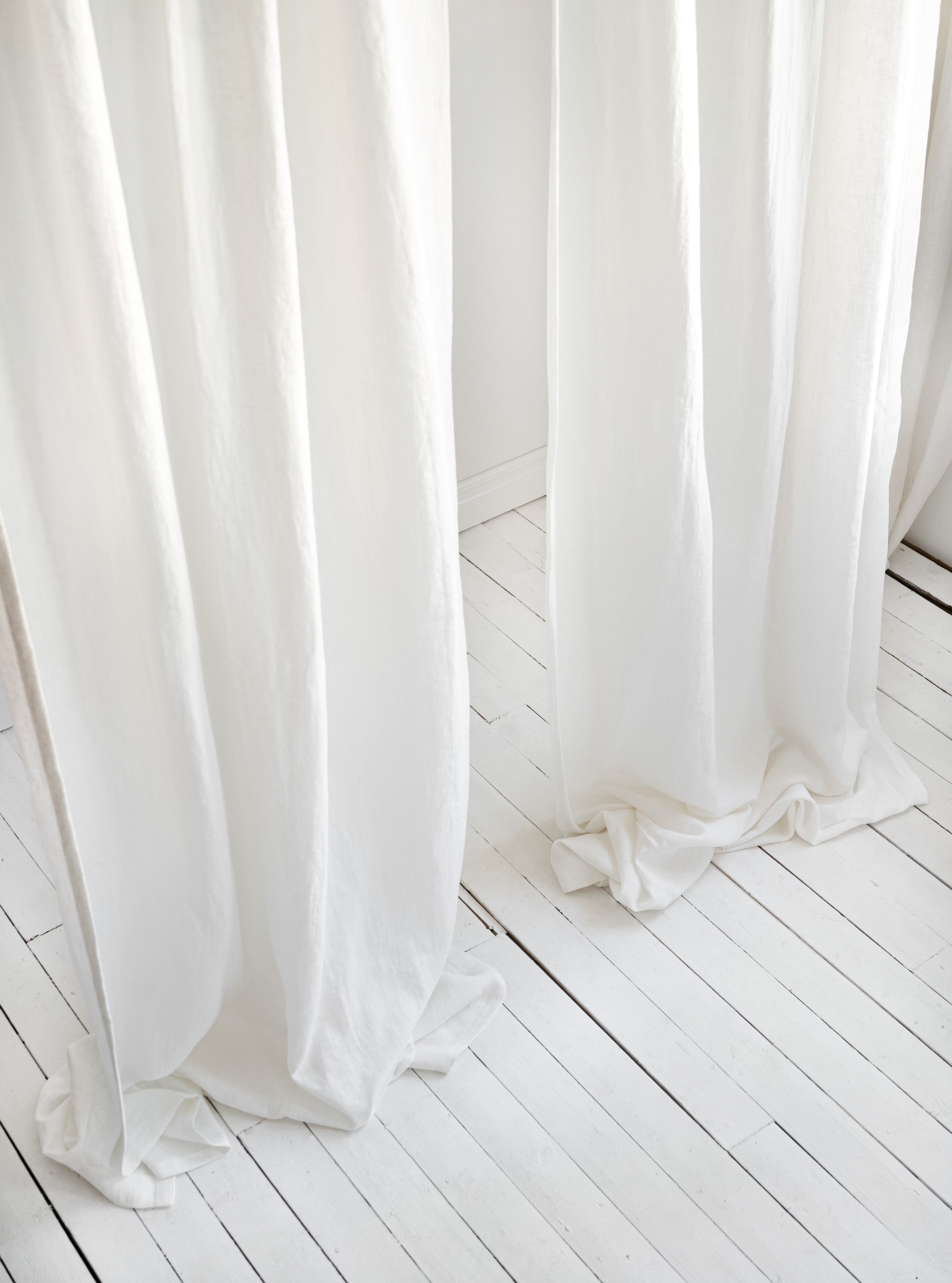 Tie Top Linen Curtains in Milky White