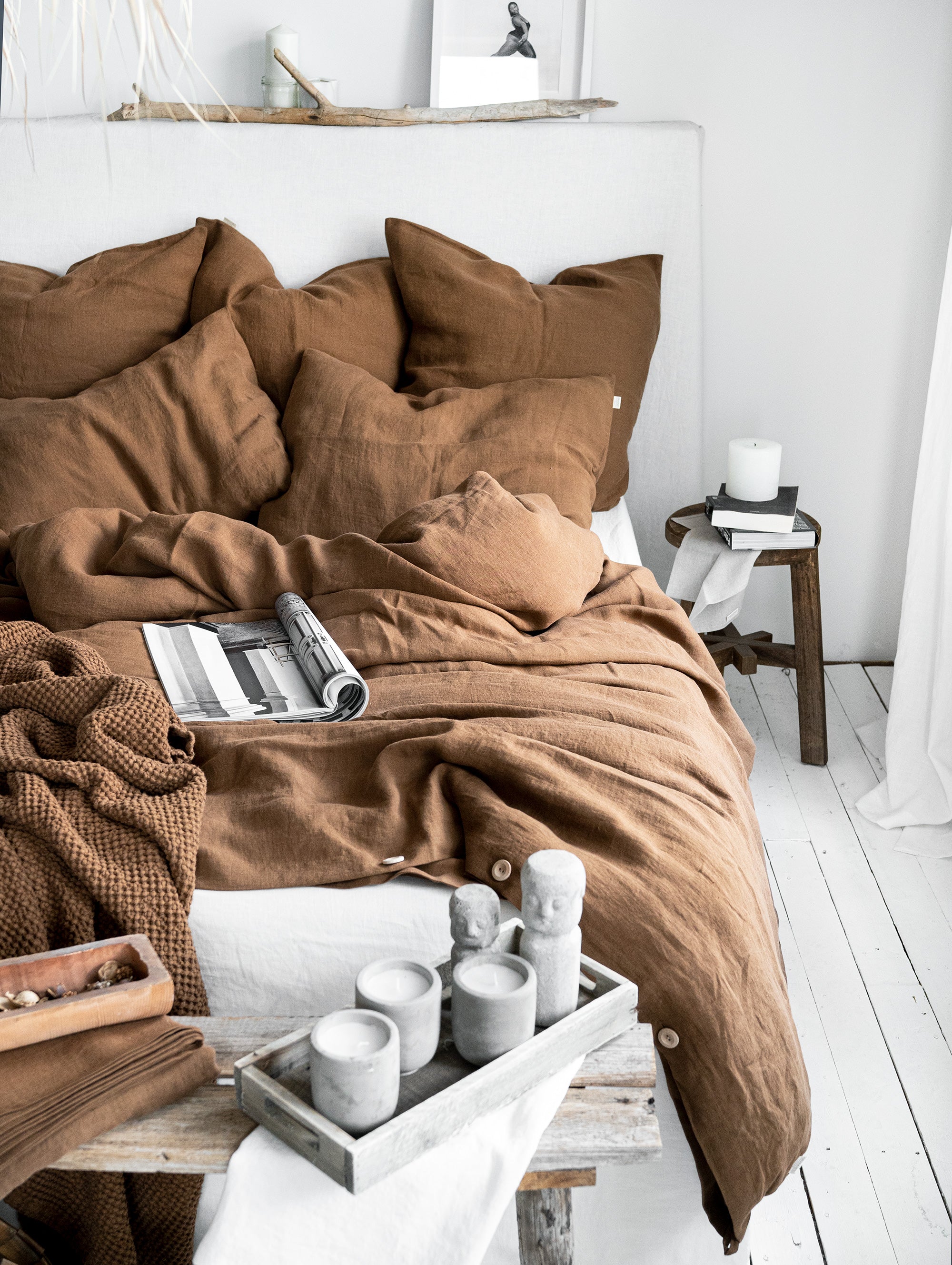 Linen Fitted Sheet in Tobacco