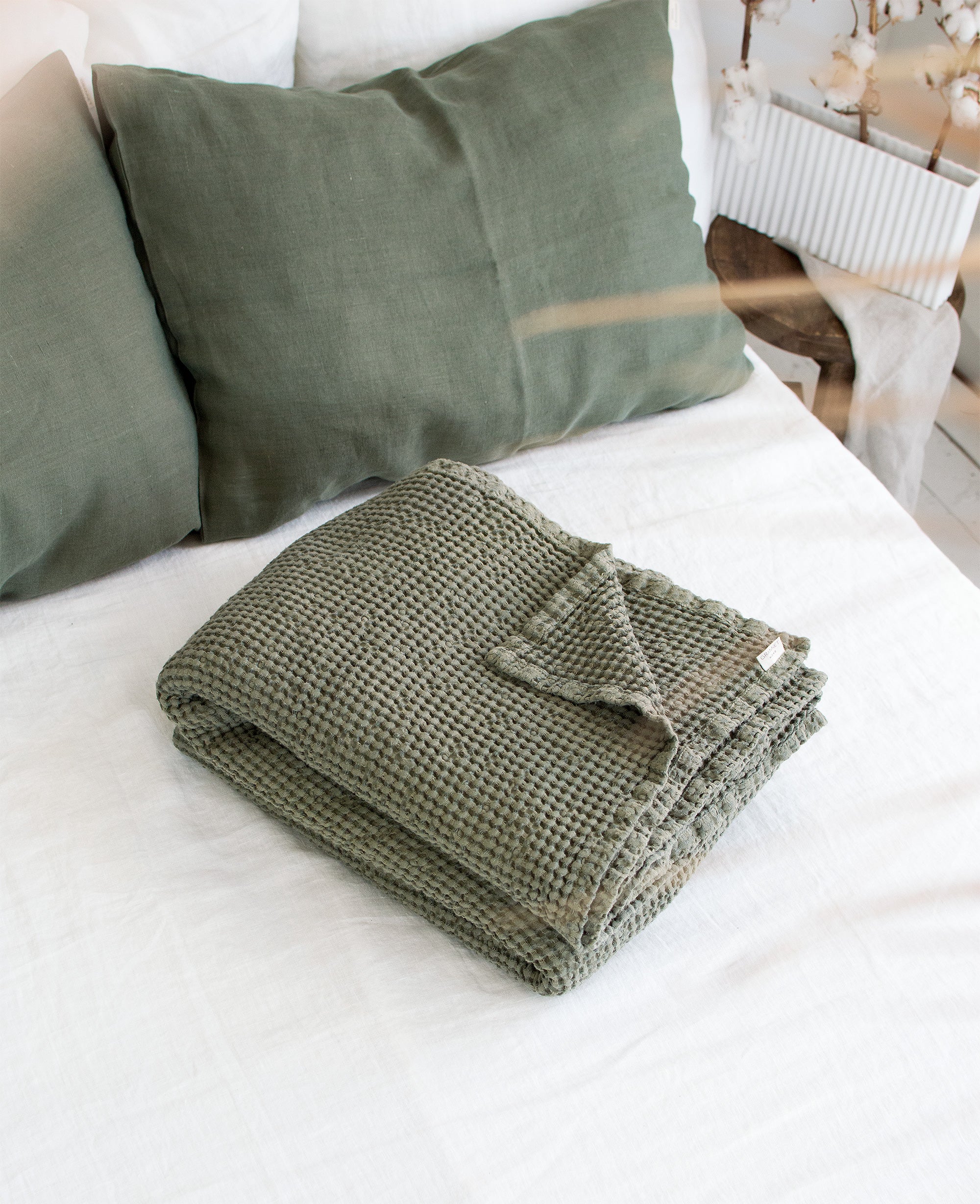 Waffle Blanket in Botanic Green