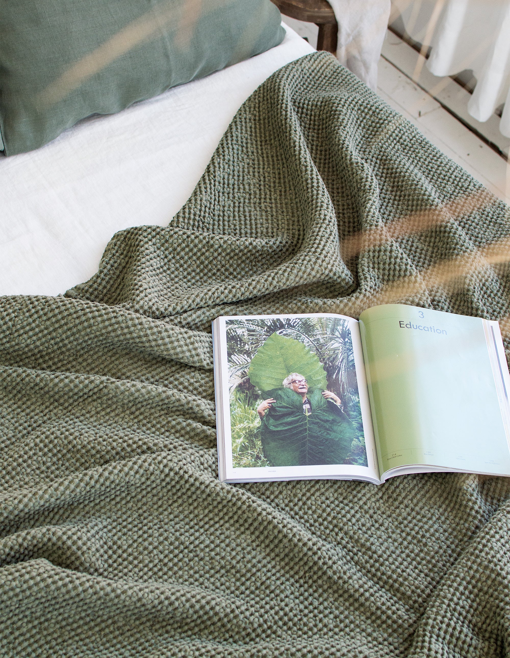 Waffle Blanket in Botanic Green