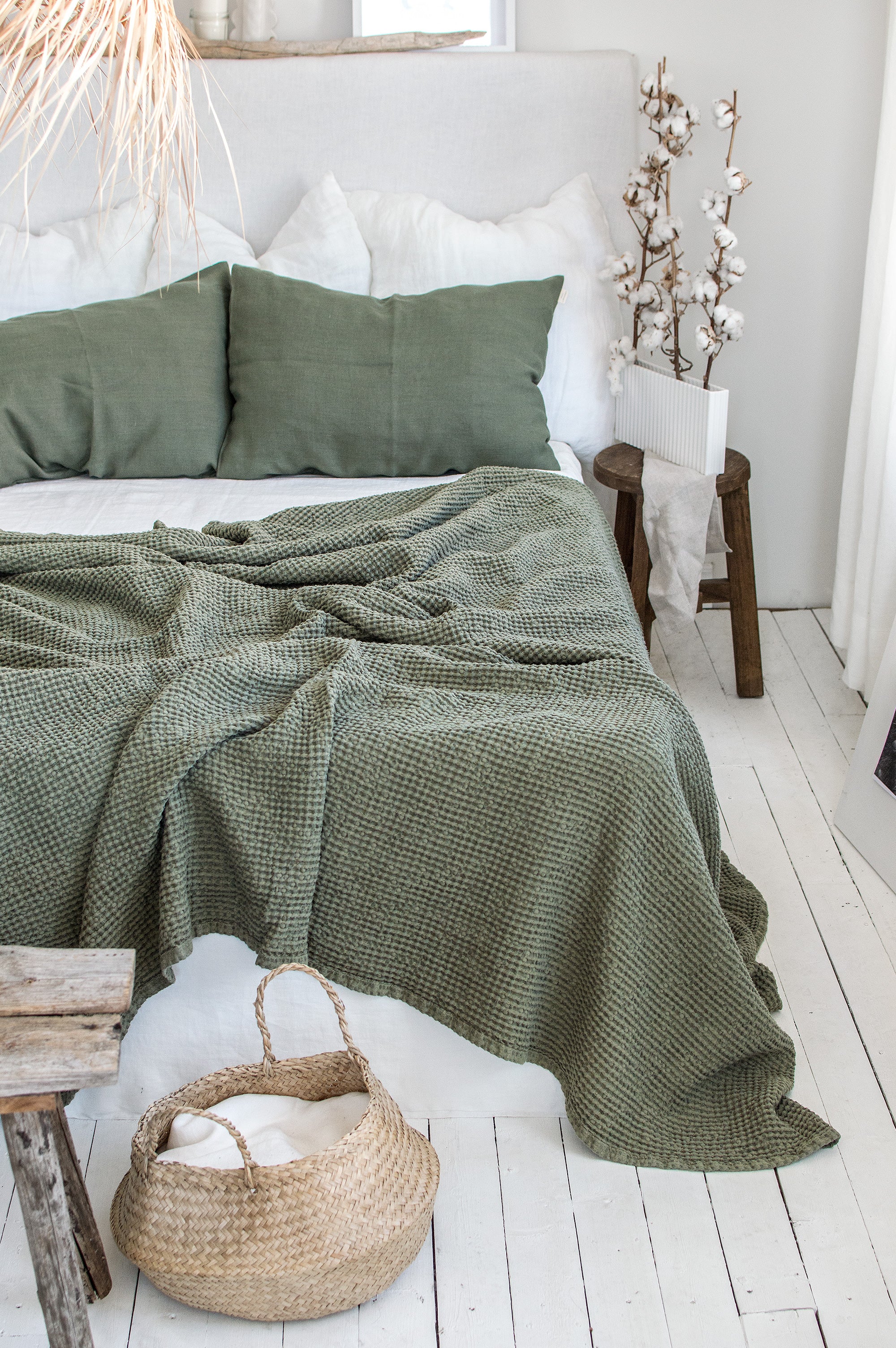 Waffle Blanket in Botanic Green