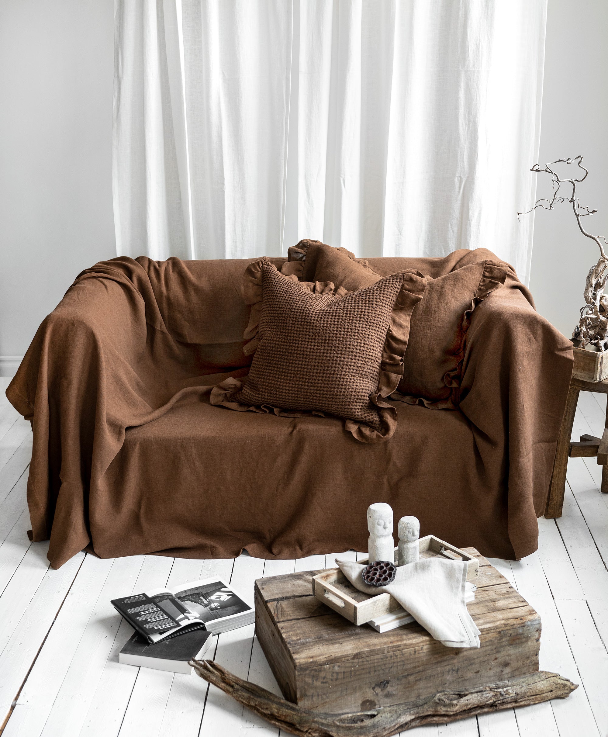 Linen Couch Cover in Walnut