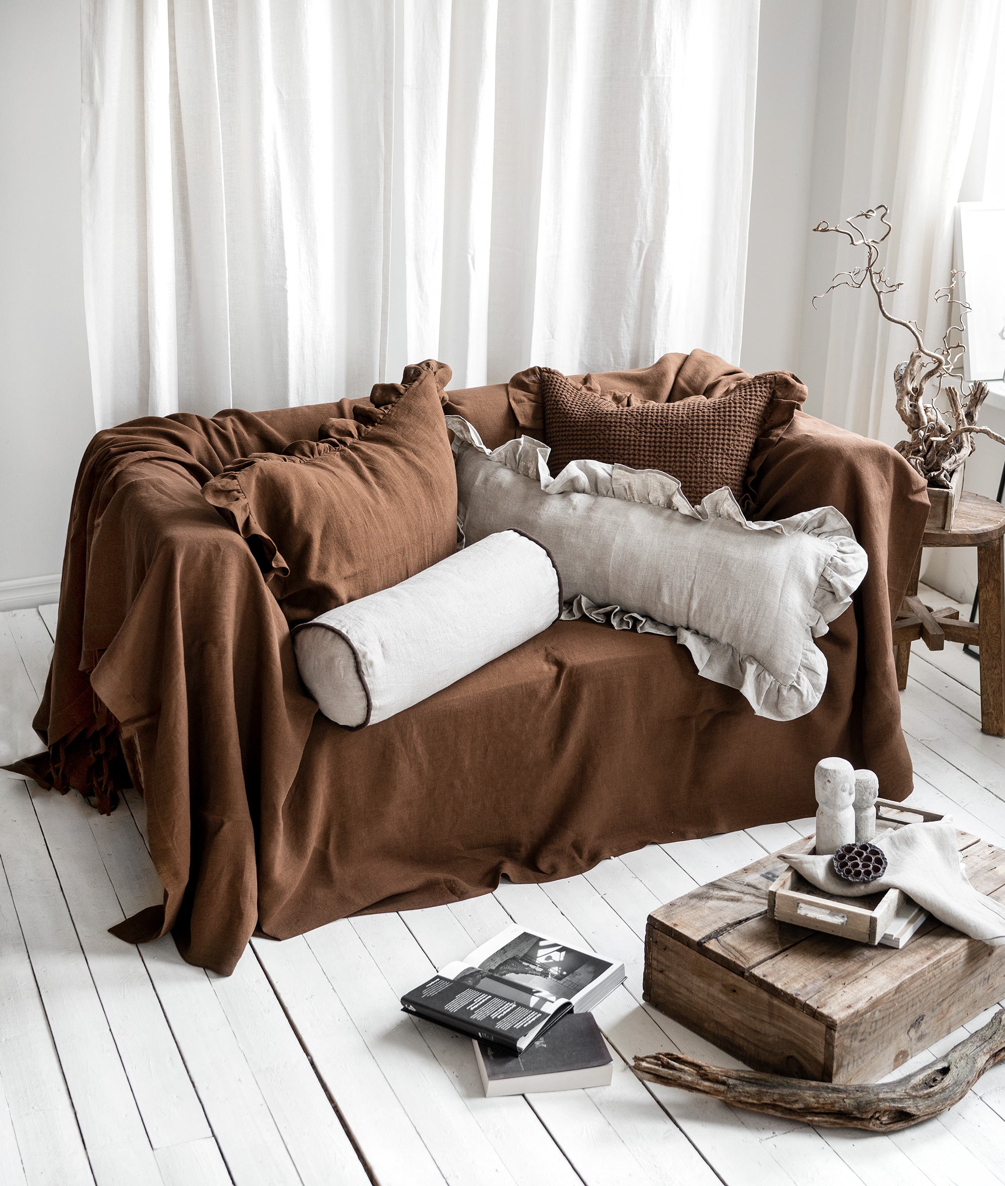 Linen Couch Cover in Walnut