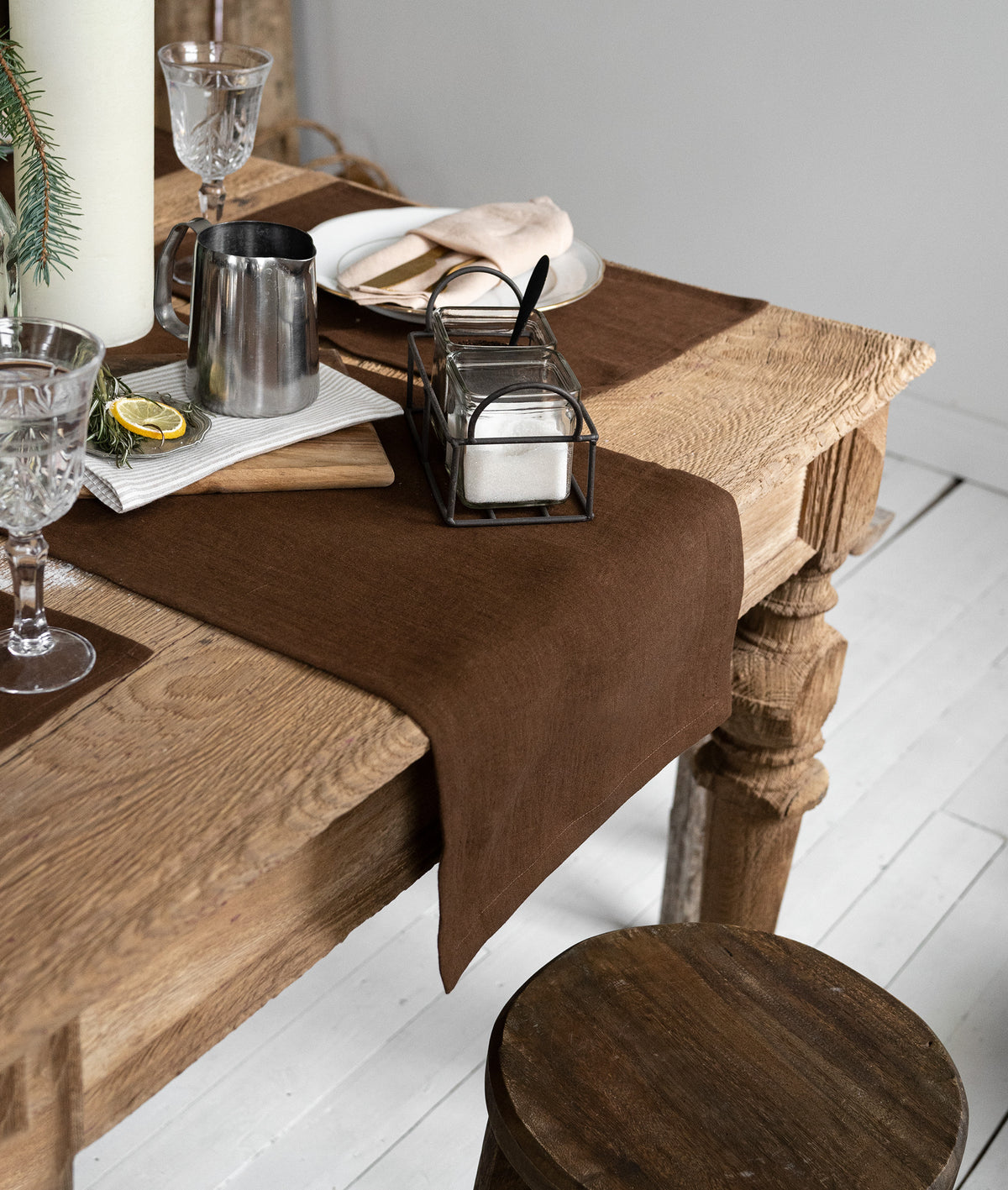 Linen Table Runner in Walnut