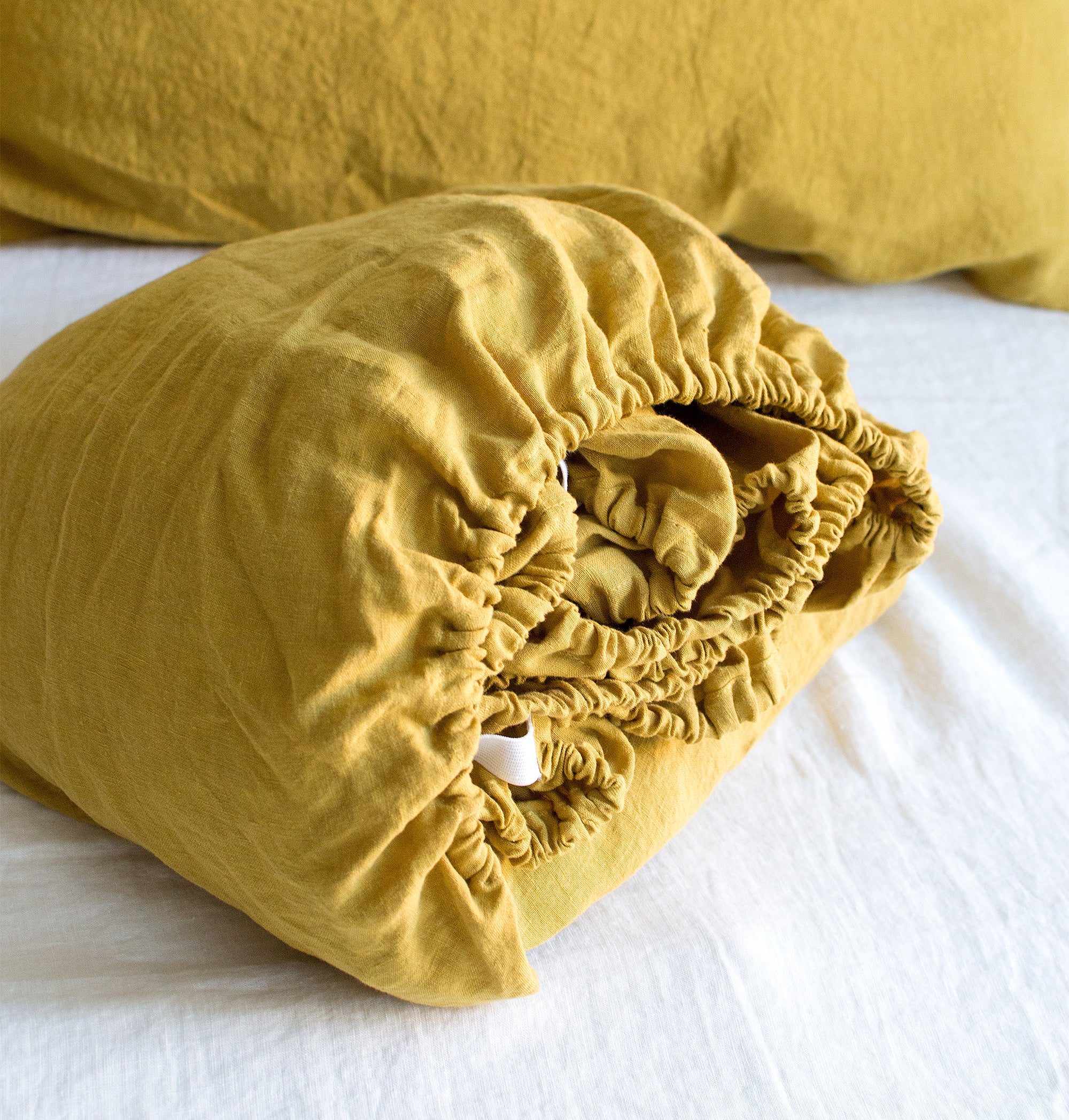 Linen Fitted Sheet in Yellow Ochre