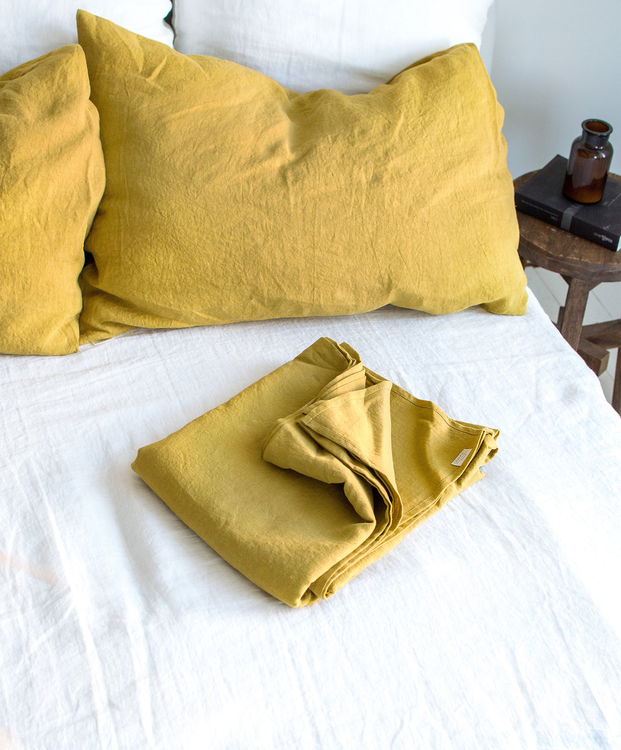 Linen Flat Sheet in Yellow Ochre