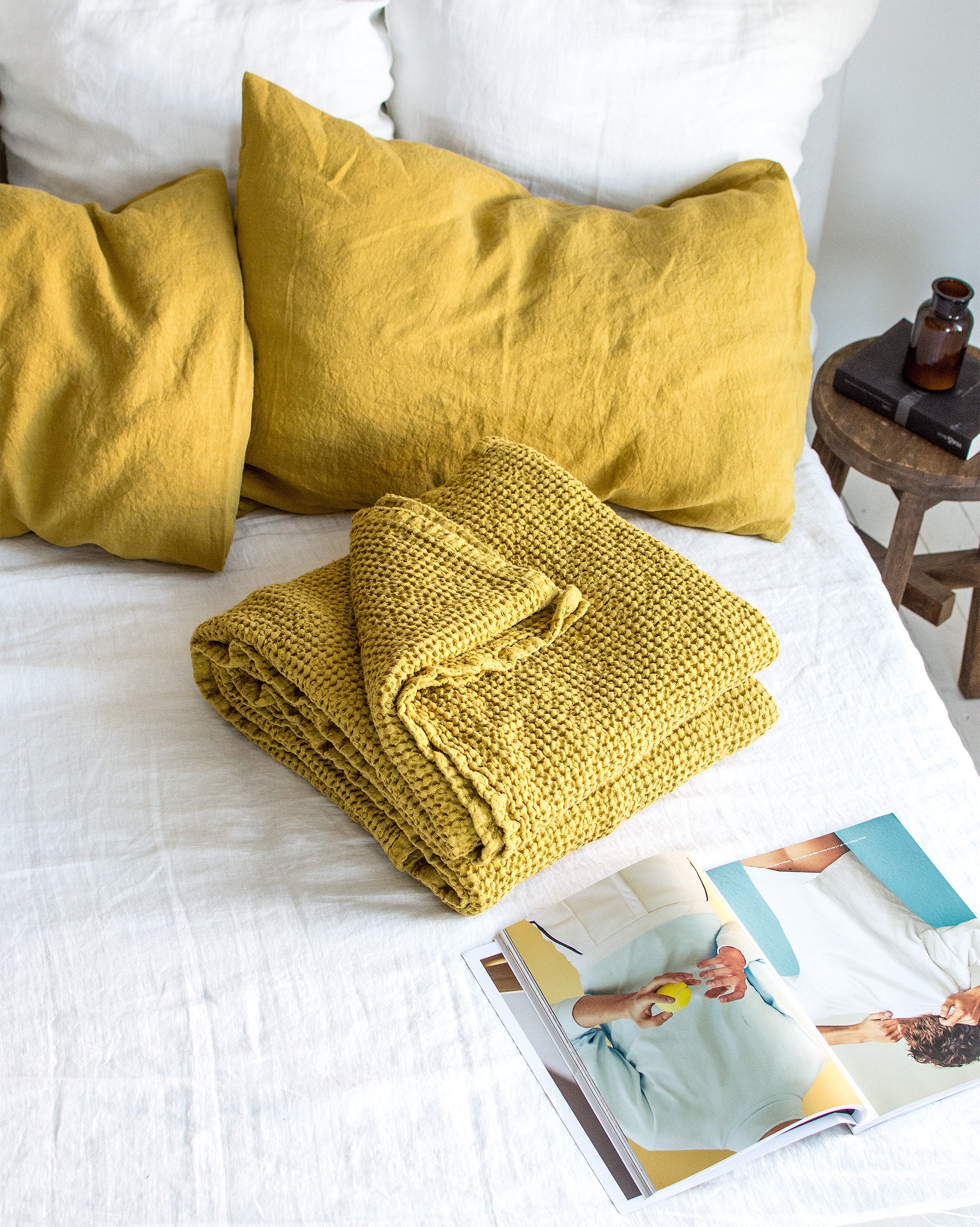 Waffle Blanket in Yellow Ochre