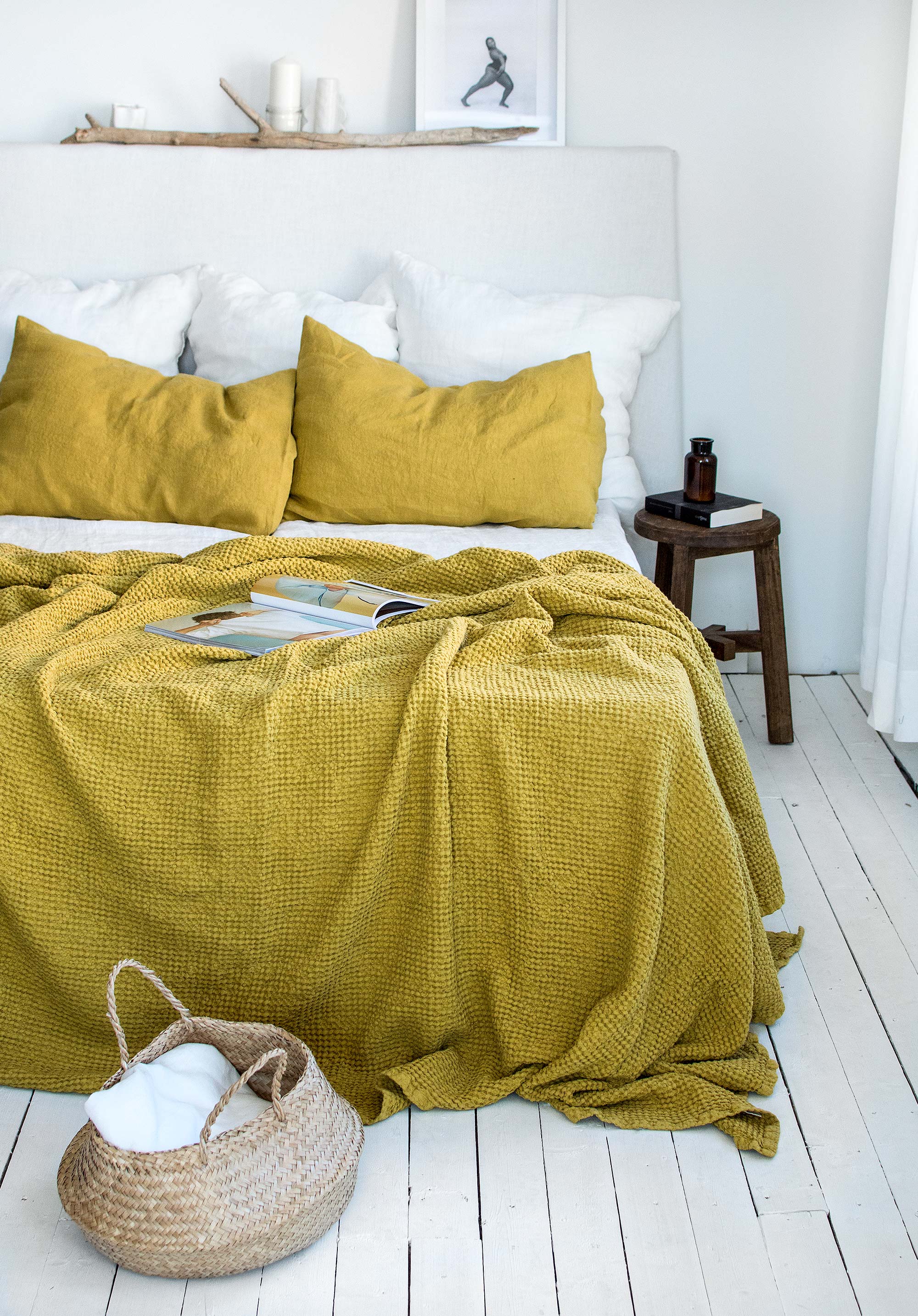 Waffle Blanket in Yellow Ochre