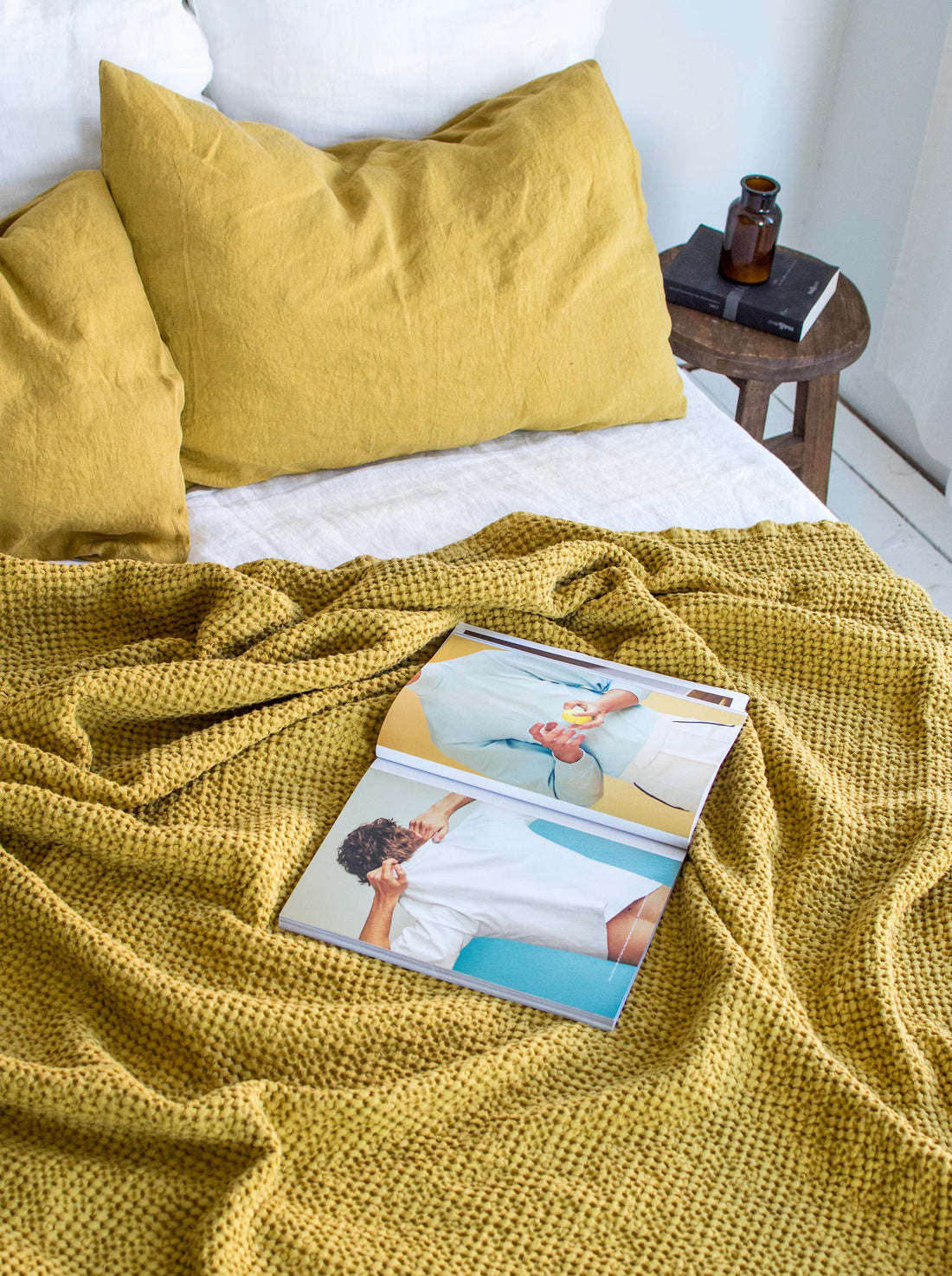 Waffle Blanket in Yellow Ochre