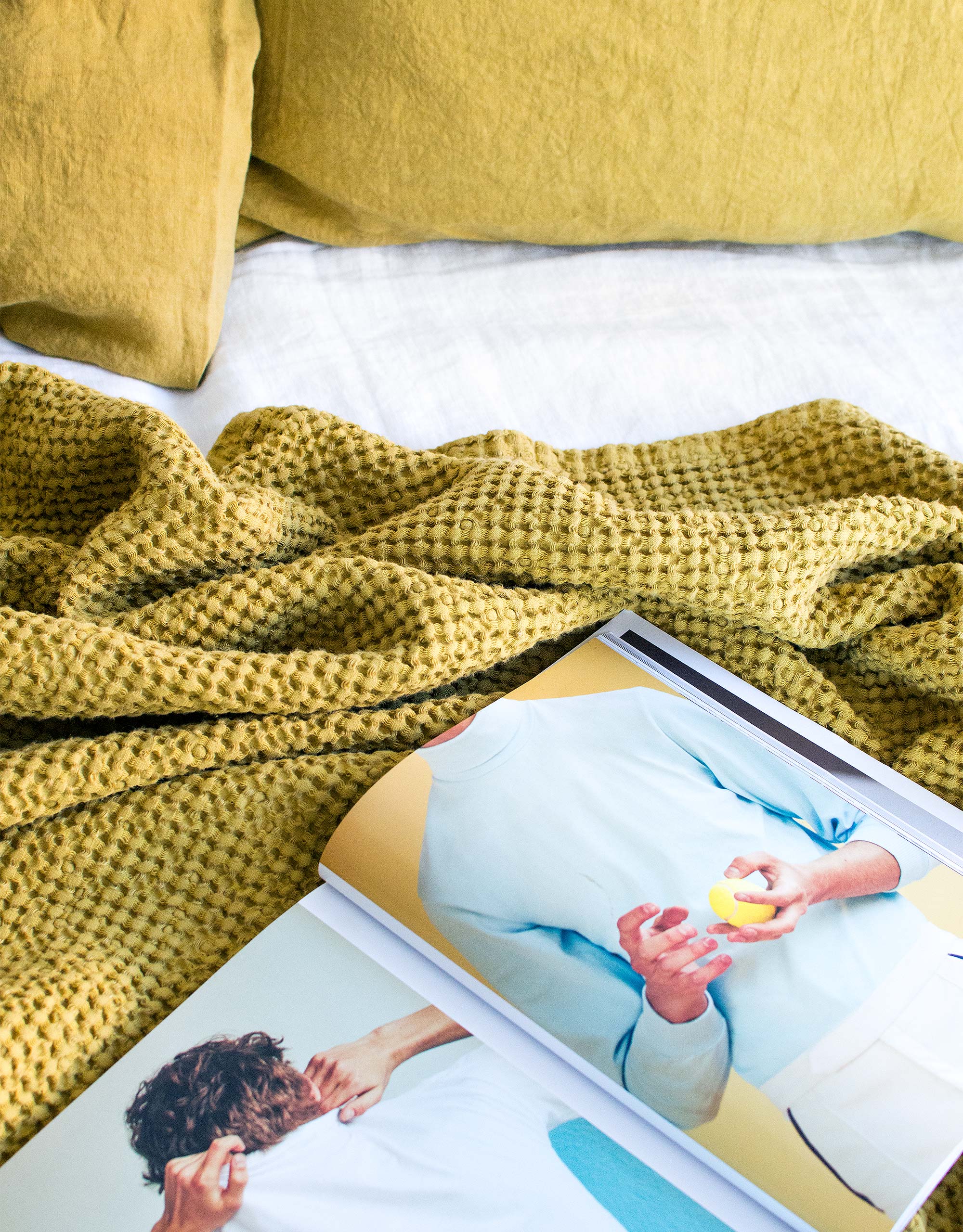 Waffle Blanket in Yellow Ochre