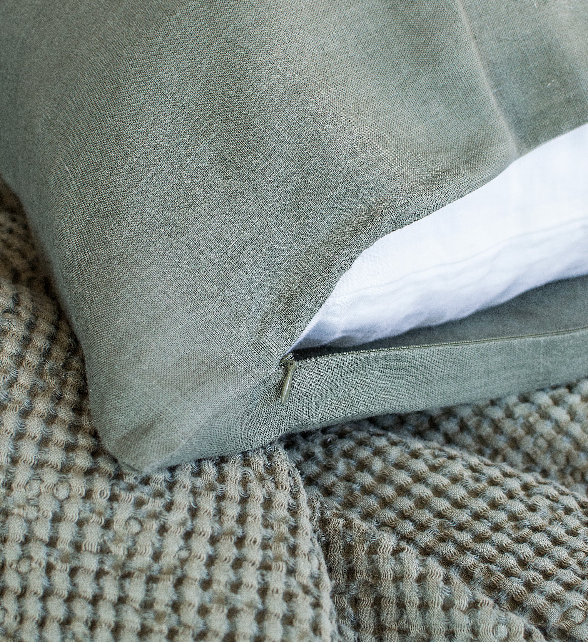 Linen Pillowcase in Botanic Green